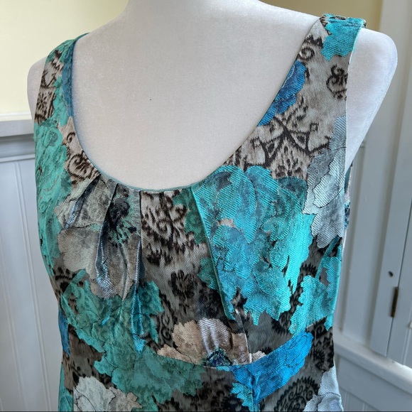 Doncaster Collection Turquoise Blue & Silver Floral Sleeveless Sheath Dress Sz 8 - Picture 3 of 7